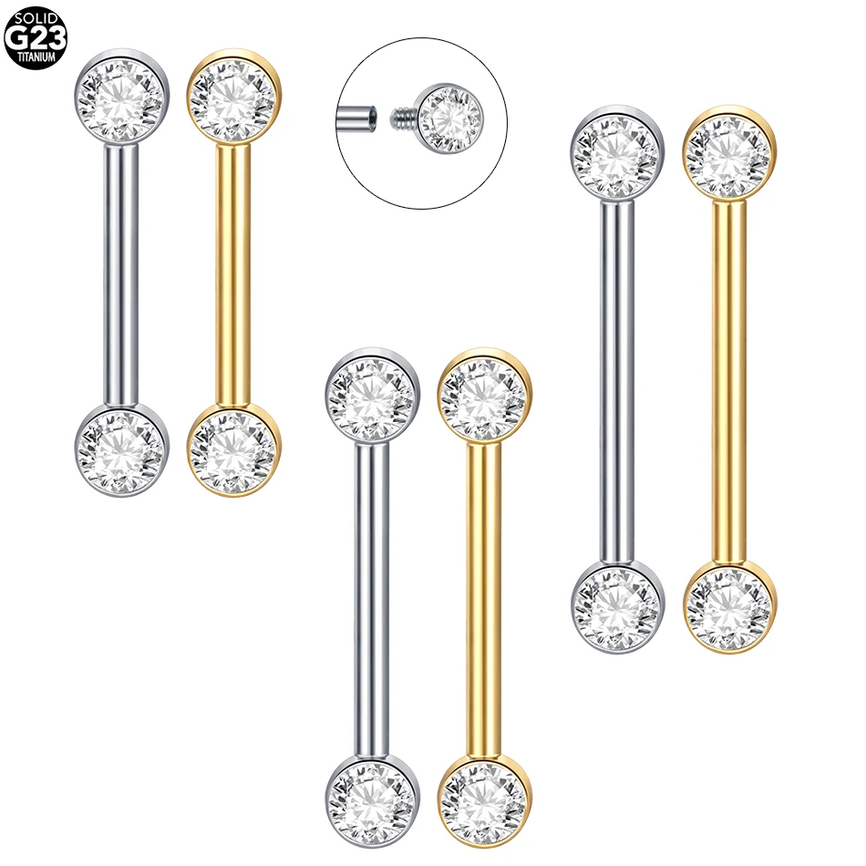 Body Jewelry Implant Grade - 1/5pcs Implant เกรดไทเทเนียมเกลียวภายในหัวนม Barbell CZ ชุดปลายบอลผู้หญิงหัวนม