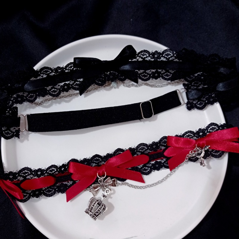 Body Jewelry Online - เครื่องประดับร่างกายแบบโซ่ขาปรับได้ ยืดหยุ่น สีดำ แต่งโบว์ลูกไม้ มงกุฎ สำหรับผู้หญิง