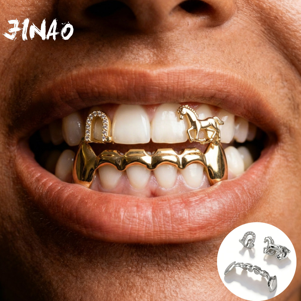 Body Jewelry Stores - ชุดฟันปลอมฮิปฮอป JINAO 3 ชิ้น ประดับเพชร CZ