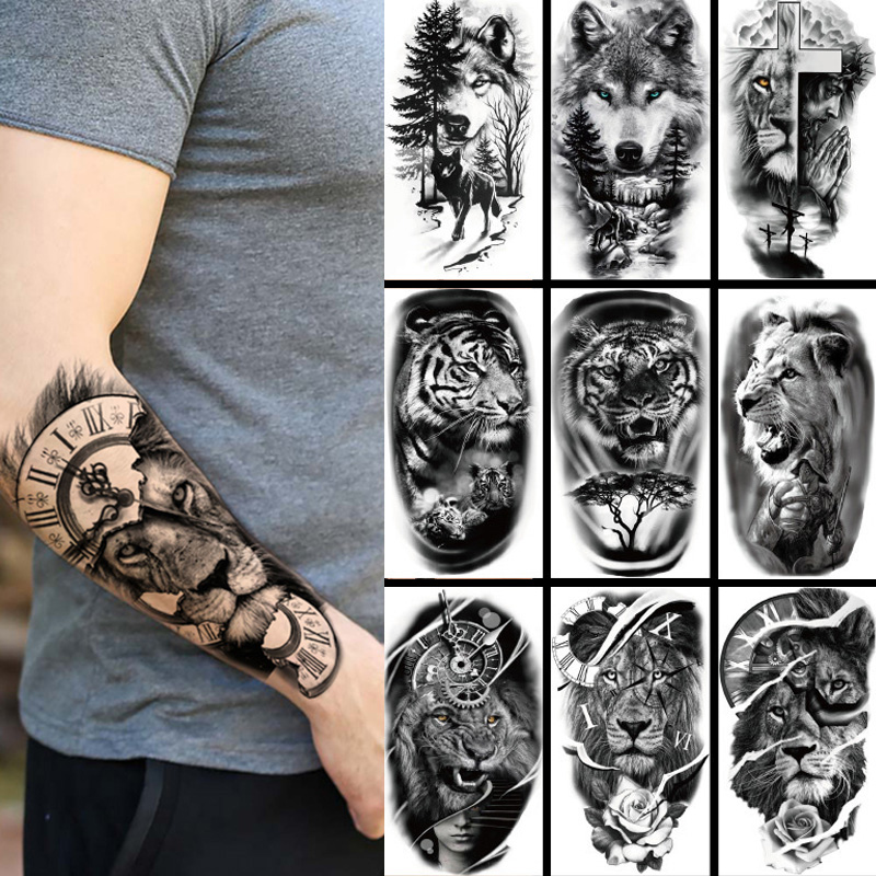 Body Jewelry Tunnels - กันน้ำชั่วคราว Tattoo สติกเกอร์ป่า Big Tiger Lion
