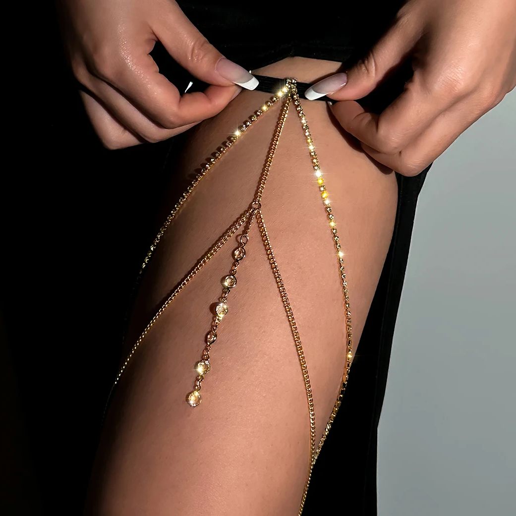 Body Jewelry Women - เซ็กซี่คริสตัลหลายพู่ขาโซ่ผู้หญิง Charms ปรับยืดหยุ่นต้นขาโซ่ขาอุปกรณ์เสริมเครื่องประดับ