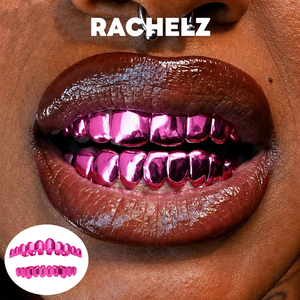 Body Jewelry Stores - RACHELZ Sweet Cool 6/8/10 ชุดกริลล์ฟันสีชมพูมิเรอร์ ฮิปฮอป