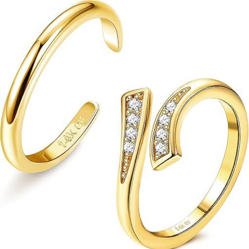 Body Jewelry Stores - แหวนทองชุบ 14K ประดับเพทายปรับขนาดได้ ชุดสองวงสำหรับผู้หญิง ใช้ในช่วงวันหยุดพักผ่อนริมชายหาดในฤดูร้อน เครื่องประดับแหวนนิ้วเท้า
