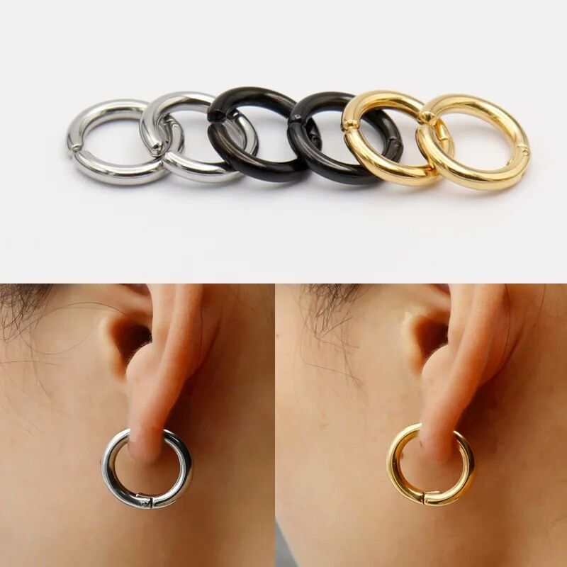 Body Jewelry Tunnels - ต่างหูห่วง huggie huggie Hoop ปลอมสำหรับผู้ชายผู้หญิงต่างหูสแตนเลสต่างหูแบบคลิป Anting