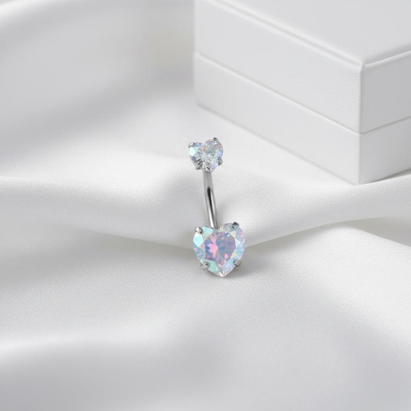 Body Jewelry Tunnels - แหวนสะดือคริสตัลสแตนเลส รูปหัวใจเงิน ประกายวิบวับ สำหรับใส่ไปไนท์คลับ