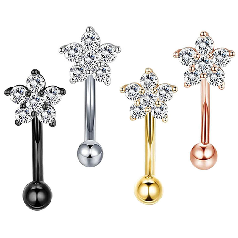Body Jewelry Tunnels - แหวนเจาะสะดือแบบซ้อนได้ 16G 316L สแตนเลสสตีล ประดับคริสตัล CZ