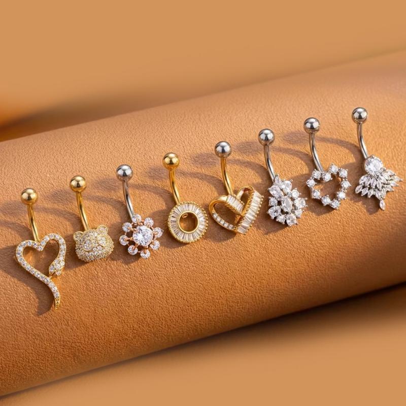 Body Jewelry Tunnels - แหวนสะดือรูปผีเสื้อประดับคริสตัลแบบห้อยยาว ทำจากสแตนเลส เครื่องประดับร่างกายสำหรับผู้หญิง