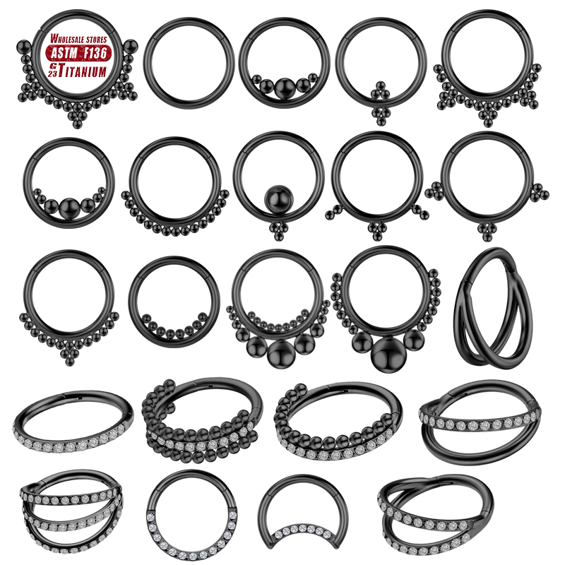 Body Jewelry Implant Grade - F136 ไทเทเนียมเจาะแหวนจมูกสีดํา Implant เกรดบานพับไม่มีรอยต่อต่างหู Clicker กระดูกอ่อน