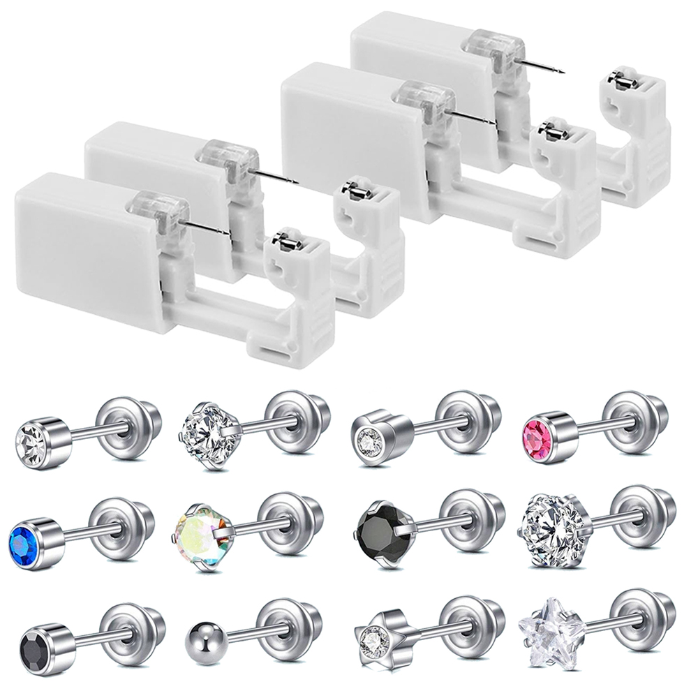 Body Jewelry Cleaner - ชุดเจาะหูแบบใช้แล้วทิ้ง ชุดเจาะหูปลอดเชื้อพร้อมต่างหู CZ ในตัว พร้อมปืนเจาะหูแบบไม่เจ็บปวดและอุปกรณ์ทำความสะอาดรูหู