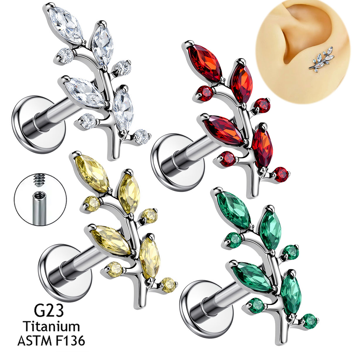 Body Jewelry Implant Grade - จิวห้อยหูแบบเกลียว วัสดุไทเทเนียมเกรด ASTM F136 สำหรับเจาะหูแบบ Daith,