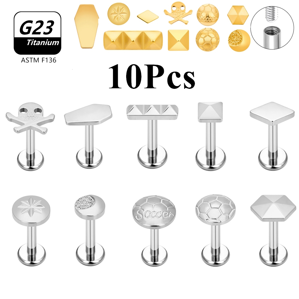 Body Jewelry Labret - 10ชิ้น16กรัม G23ไทเทเนียมสตั๊ดหัวกะโหลกเจาะรูเจาะต่างหูกระดูกอ่อน Monroe labret Bar เครื่องประดับขายส่ง