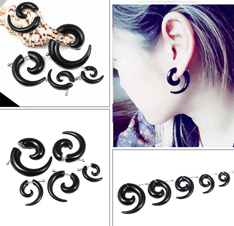 Body Jewelry Tunnels - Punk Black Tribal เกลียวต่างหูผู้หญิง Bull Horn