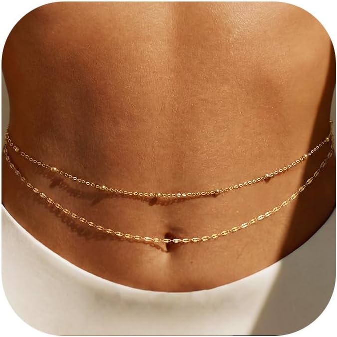 Body Jewelry Online - โซ่คาดเอวชุบทอง 14K สำหรับผู้หญิง แบบหลายชั้น ประดับลูกปัดทอง สายคาดเอวแบบโซ่
