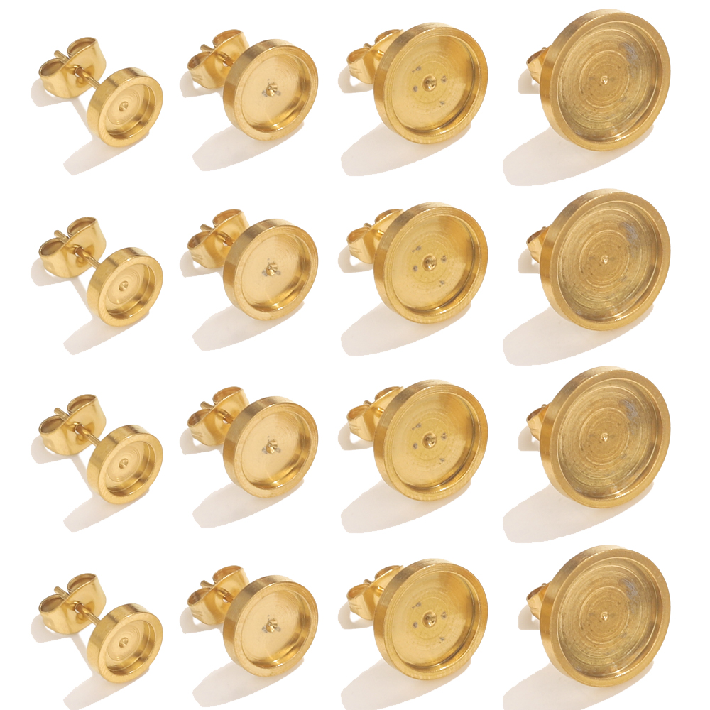 Body Jewelry Top - 10pcs สแตนเลสสตีลต่างหูสตั๊ดกลับฐาน Cabochon BEZEL การตั้งค่า DIY