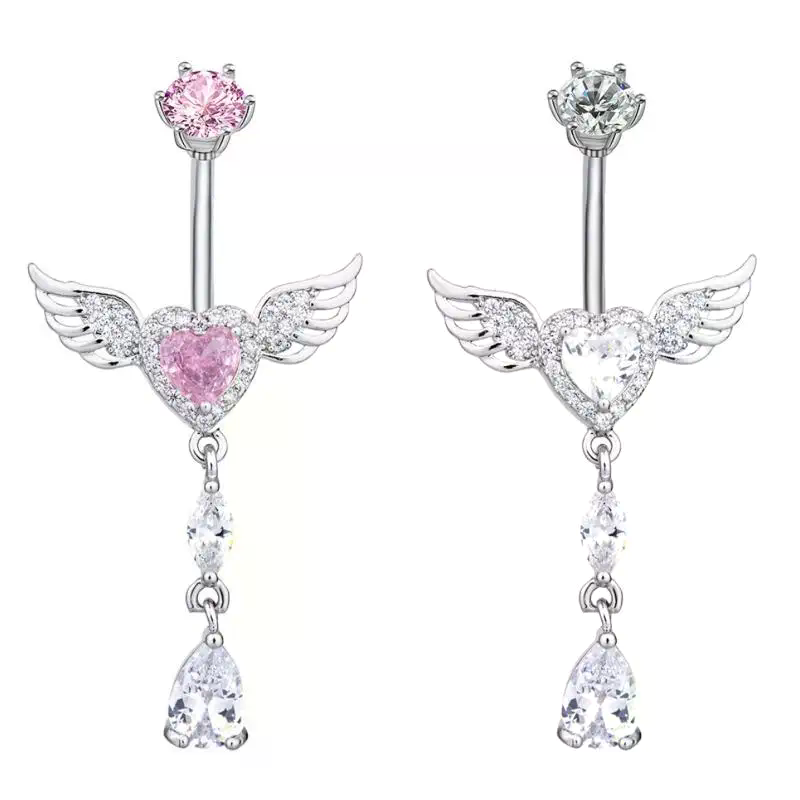 แหวนเจาะสะดือรูปหัวใจประดับเพช - Body Jewelry Tunnels บทวิจารณ์และราคา