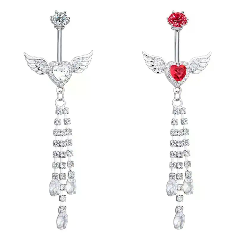 แหวนเจาะสะดือรูปหัวใจประดับเพช - Body Jewelry Tunnels บทวิจารณ์และราคา