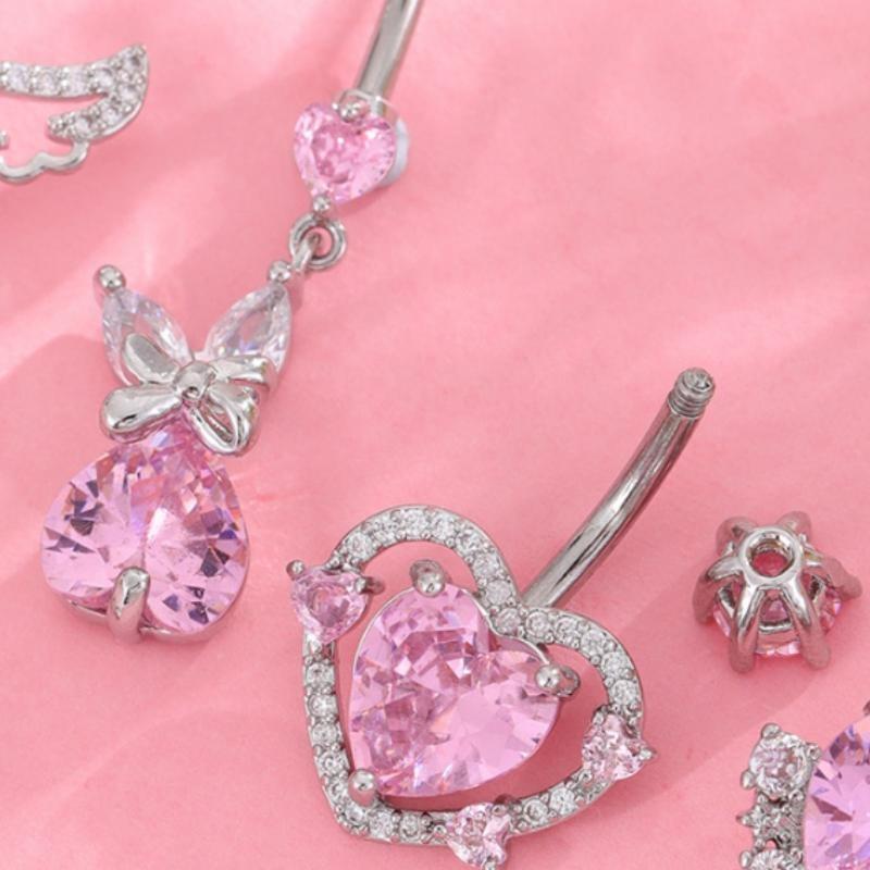 แหวนเจาะสะดือคริสตัลสีชมพูแฟชั - Body Jewelry Tunnels บทวิจารณ์และราคา