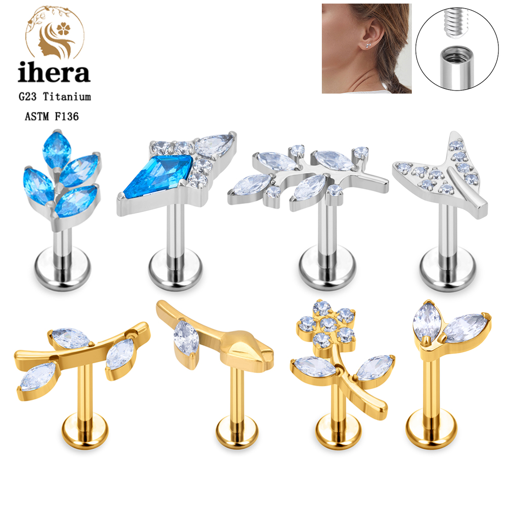 ต่างหูแบบเจาะลายใบไม้ประดับเพช - Body Jewelry Labret บทวิจารณ์และราคา