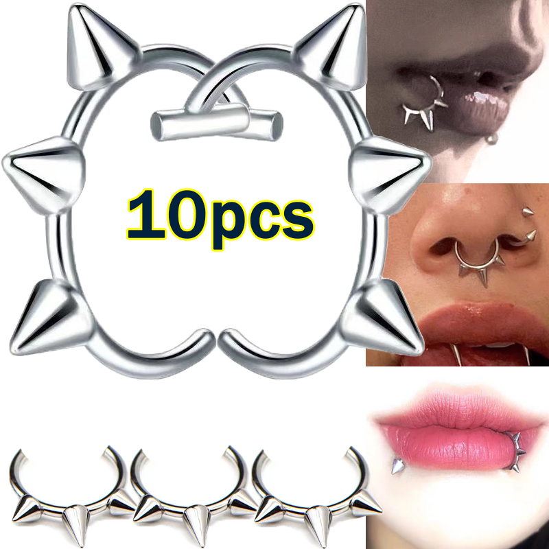 10pcs Punk แหวนจมูกหนึ่งเล็บ D - Body Jewelry Labret บทวิจารณ์และราคา