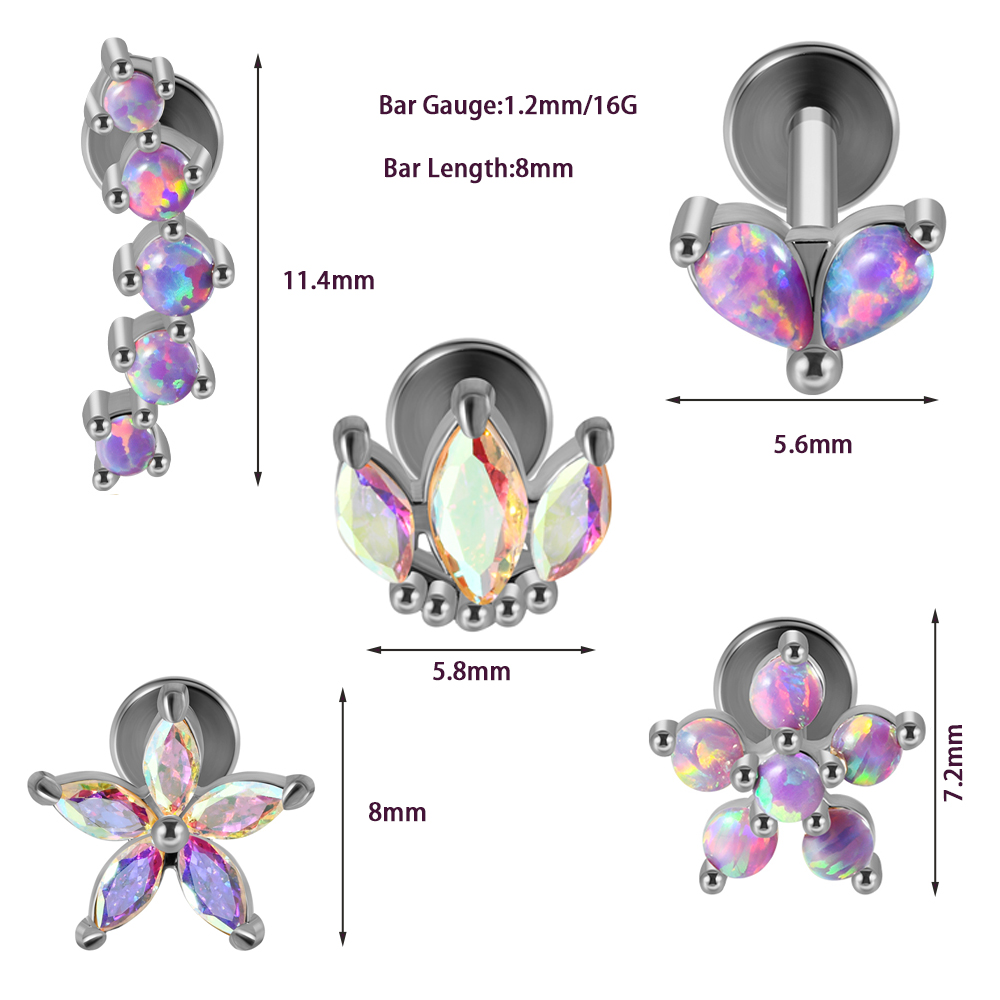1PC สแตนเลสสตีลโอปอลดอกไม้หู T - Body Jewelry Labret บทวิจารณ์และราคา