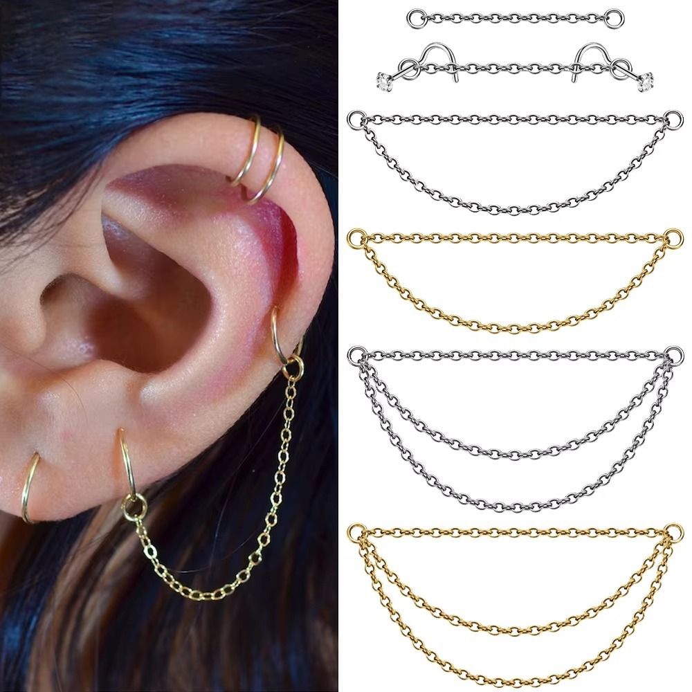 โซ่จมูกไทเทเนียมแฟชั่น โซ่คู่  - Body Jewelry Labret บทวิจารณ์และราคา