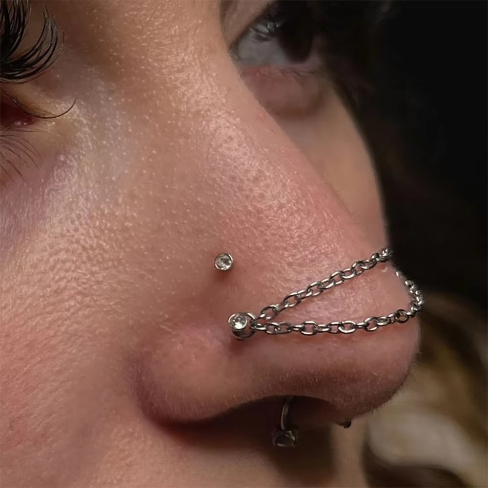 โซ่จมูกไทเทเนียมแฟชั่น โซ่คู่  - Body Jewelry Labret บทวิจารณ์และราคา