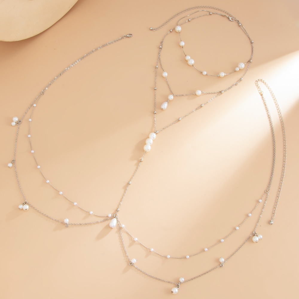 สร้อยคอไข่มุกเทียมหลายชั้น สร้ - Body Jewelry Women บทวิจารณ์และราคา